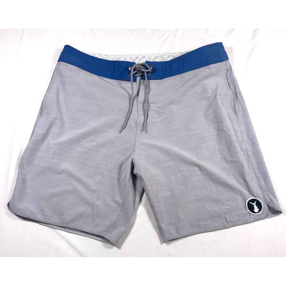 Tunaskin Mens Board Shorts Grey Blue Performance Swim Trunks Size 36